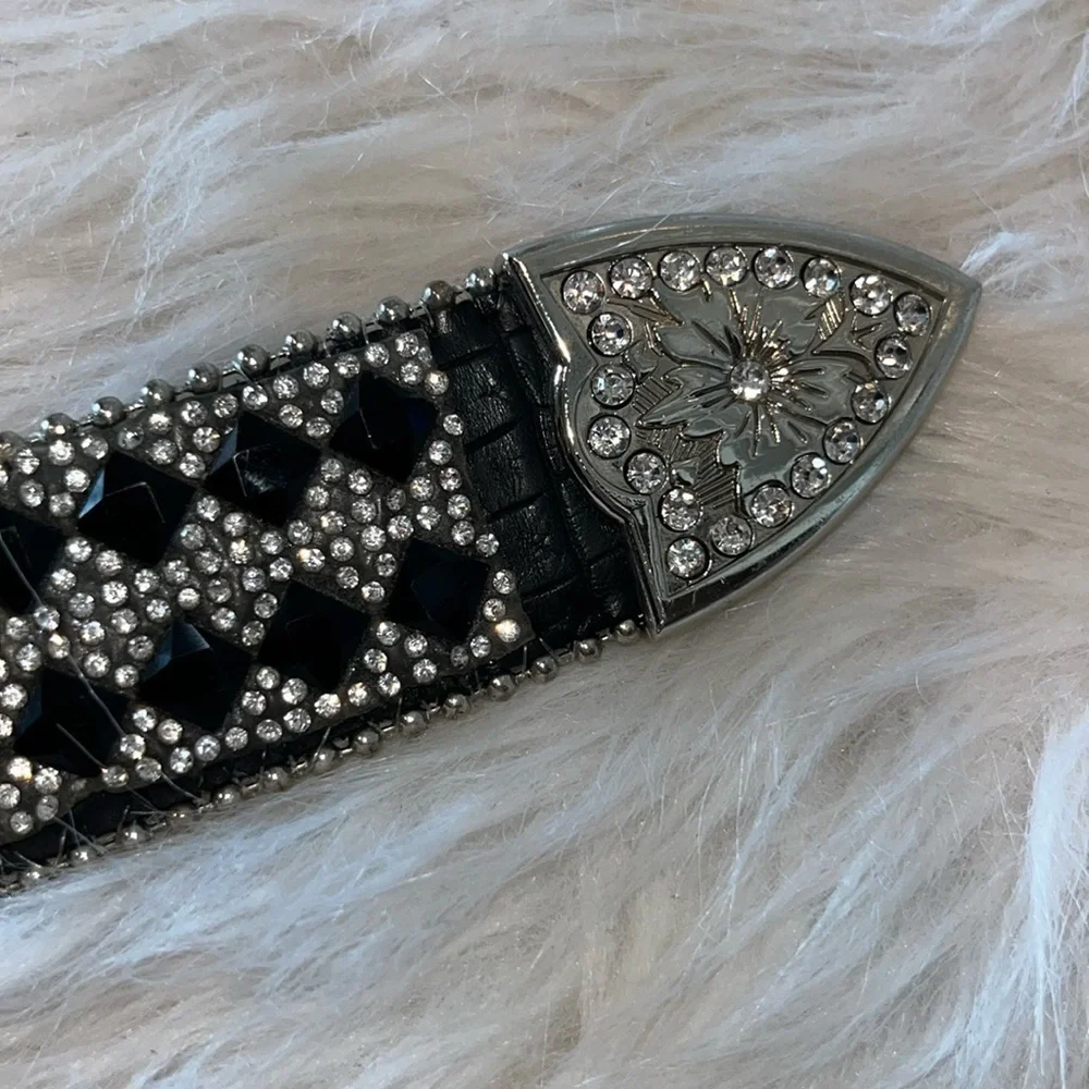 Bling embellished sparkly statement leather western cowgirl belt S/M